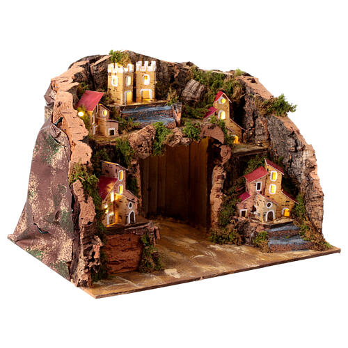 Miniature village nativity scene 12 cm houses Naples illuminated 25x35x25 cm 3