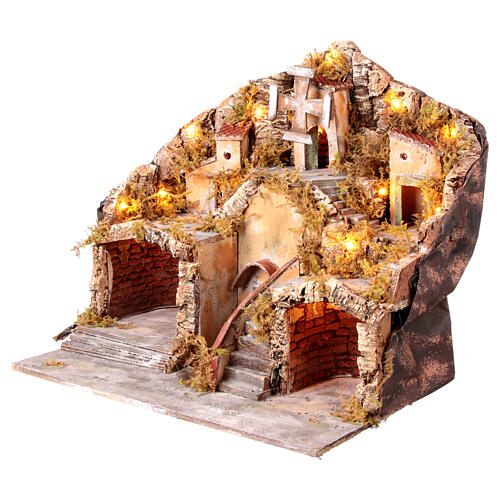 Village napolitain crèche 12-14 cm fontaine moulin mouvement 50x55x40 cm 3