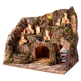 Village with oven for 12 cm Neapolitan Nativity Scene, wood and cork, 40x45x30 cm