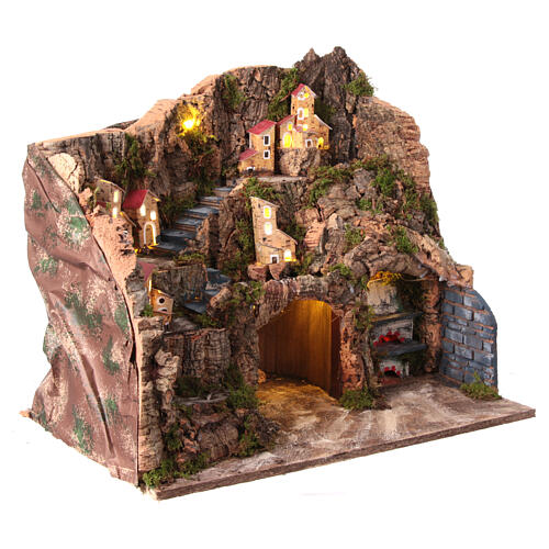 Village with oven for 12 cm Neapolitan Nativity Scene, wood and cork, 40x45x30 cm 3
