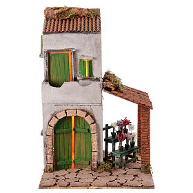 House in 18th century style with florist's shop for 10-12 cm Neapolitan Nativity Scene, 40x25x25 cm