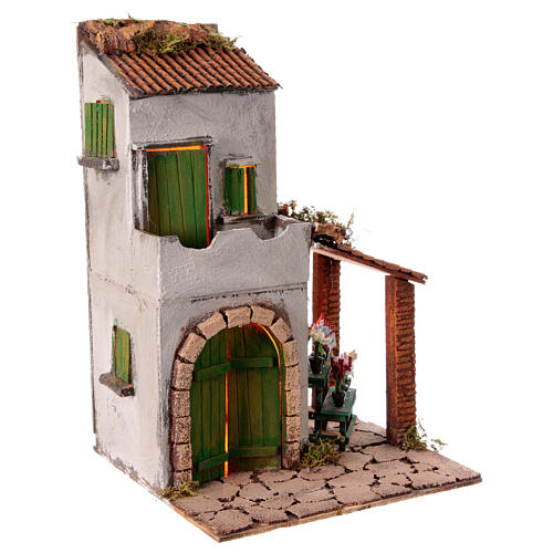 House in 18th century style with florist's shop for 10-12 cm Neapolitan Nativity Scene, 40x25x25 cm 3