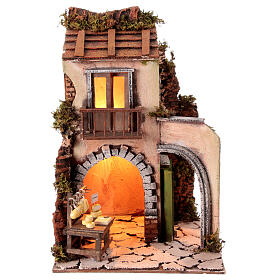 Casa stile 700 con arco banco formaggi presepe Napoli 10 cm 40x25x25 cm