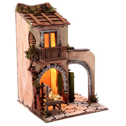 Dom styl 700 z łukiem, stragany z serami, szopka Neapol, 40x25x25 cm 3