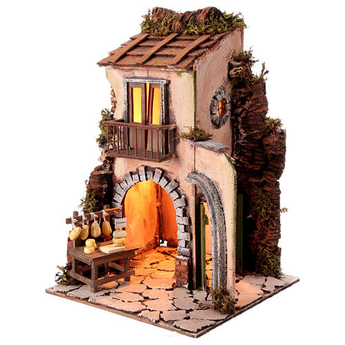 Casa estilo séc. 18 com arco banca queijo presépio napolitano de 10 cm 40x25x25 cm 2