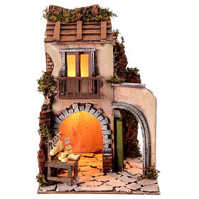 18th century style house with arch cheese counter, Naples nativity scene 10 cm 40x25x25 cm