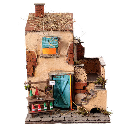 Casa vinaio presepe napoletano 10 cm stile 700 illuminata 35x25x25 cm 1