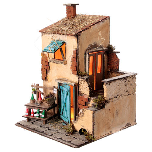 Casa vinaio presepe napoletano 10 cm stile 700 illuminata 35x25x25 cm 2
