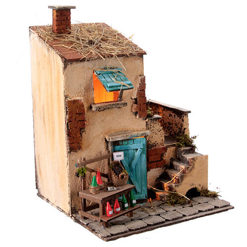 Casa vinaio presepe napoletano 10 cm stile 700 illuminata 35x25x25 cm 3