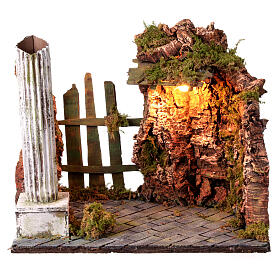 Ruined temple with column for 14-20 cm Nativity Scene, illuminated setting, 35x40x30 cm