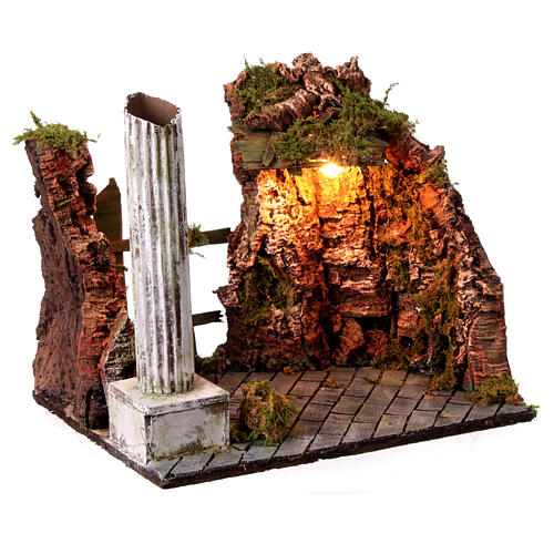 Ruined temple column Neapolitan nativity scene 14-20 cm illuminated 35x40x30 cm 3