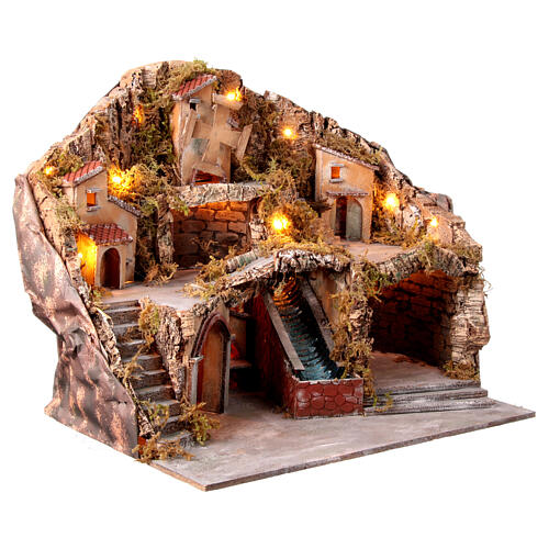 Krippenszenerie, neapolitanisches Dorf mit Mühle, Wasserfall und Ofen – geeignet für eine 12–14 cm Figurenserie 3