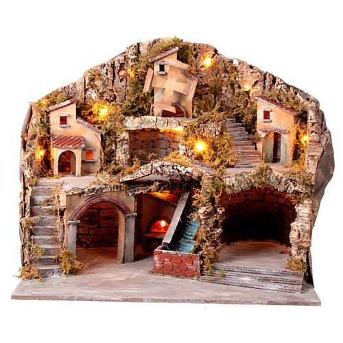 Borgo presepe 12-14 cm Napoli mulino cascata forno 50x60x40 cm 1