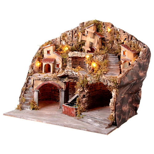 Borgo presepe 12-14 cm Napoli mulino cascata forno 50x60x40 cm 5