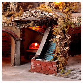 Nativity scene village 12-14 cm Naples mill waterfall oven 50x60x40 cm