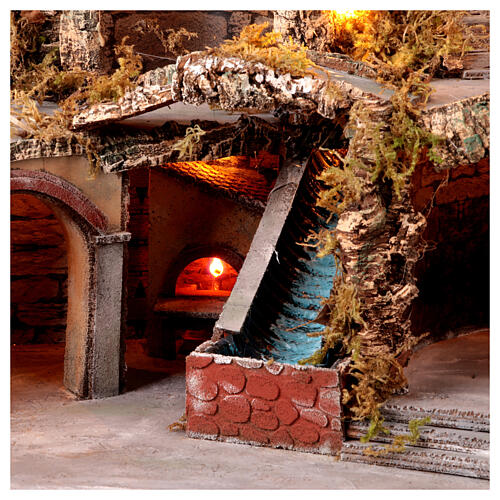 Nativity scene village 12-14 cm Naples mill waterfall oven 50x60x40 cm 2