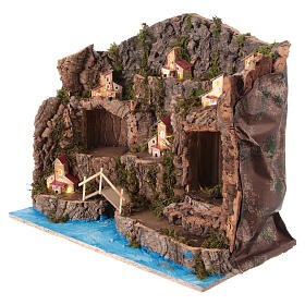 Village with illuminated cave for 10 cm Neapolitan Nativity Scene, 40x50x25 cm
