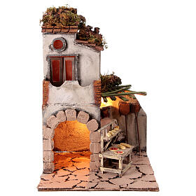 House in 18th century style with pizzaiolo's stall for 10 cm Neapolitan Nativity Scene, 40x25x25 cm