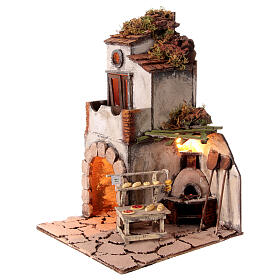 House in 18th century style with pizzaiolo's stall for 10 cm Neapolitan Nativity Scene, 40x25x25 cm