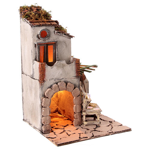 House in 18th century style with pizzaiolo's stall for 10 cm Neapolitan Nativity Scene, 40x25x25 cm 3