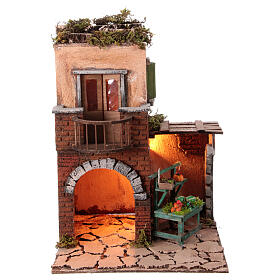 House in 18th century style with fruit stall for 12 cm Neapolitan Nativity Scene, 35x25x25 cm