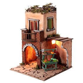 House in 18th century style with fruit stall for 12 cm Neapolitan Nativity Scene, 35x25x25 cm