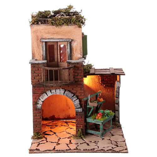 House in 18th century style with fruit stall for 12 cm Neapolitan Nativity Scene, 35x25x25 cm 1