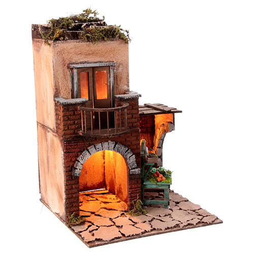 House in 18th century style with fruit stall for 12 cm Neapolitan Nativity Scene, 35x25x25 cm 3