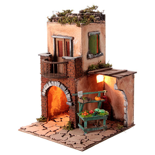 Maison étal marchand légumes crèche napolitaine XVIIIe 12 cm 35x25x25 cm 2