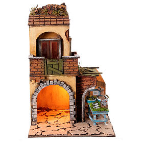 House in 18th century style with fishermonger's stall for 12 cm Neapolitan Nativity Scene, 40x25x25 cm