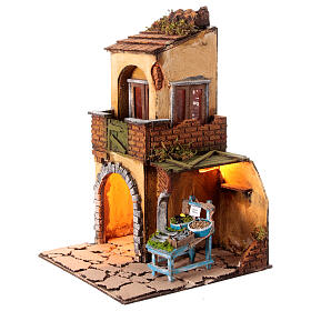 House in 18th century style with fishermonger's stall for 12 cm Neapolitan Nativity Scene, 40x25x25 cm