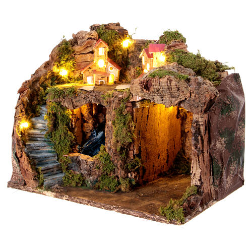 Setting with cave and waterfall for 12 cm Neapolitan Nativity Scene, 25x20x20 cm 3