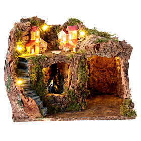 Nativity scene stable waterfall town 12 cm Neapolitan 25x20x20 cm
