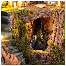 Nativity scene stable waterfall town 12 cm Neapolitan 25x20x20 cm