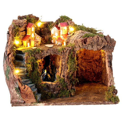 Nativity scene stable waterfall town 12 cm Neapolitan 25x20x20 cm 1