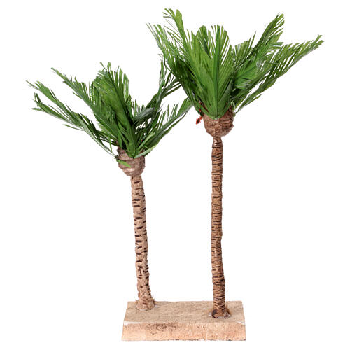 Set deux palmiers fleuris crèche napolitaine 10-12 cm 30x12x8 cm 3