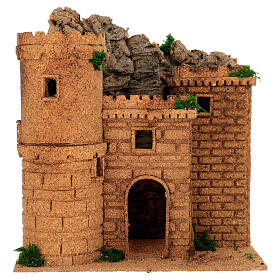 Castle with keep for 8 cm Neapolitan Nativity Scene, cork, 25x30x20 cm