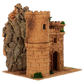 Château avec donjon crèche napolitaine 8 cm liège 25x30x20 cm