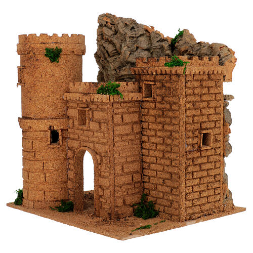 Castello con torrione presepe 8 cm napoletano sughero 25x30x20 cm 3