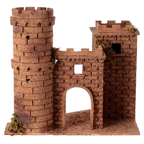 Castelo com torre presépio napolitano 8 cm cortiça 25x30x20 cm 1
