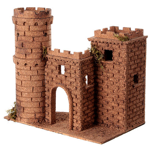 Castelo com torre presépio napolitano 8 cm cortiça 25x30x20 cm 2