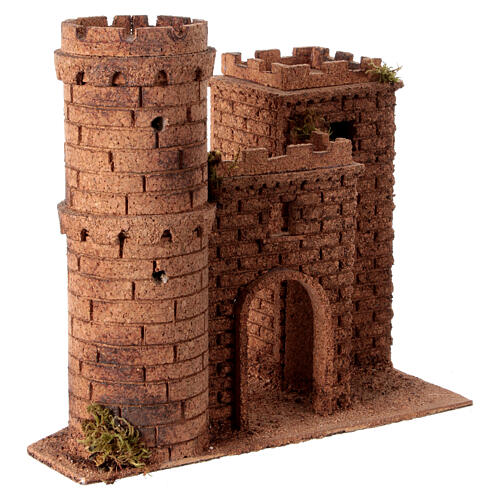 Castelo com torre presépio napolitano 8 cm cortiça 25x30x20 cm 3