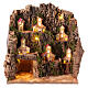 Setting with caves and miniature illuminated houses for 6 cm Neapolitan Nativity Scene, 35x30x20 cm s1