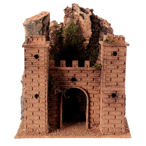 Castello montano presepe 8 cm Napoli sughero 30x25x15 cm 1
