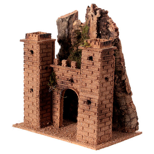 Castelo de montanha presépio napolitano 8 cm cortiça 30x25x15 cm 2