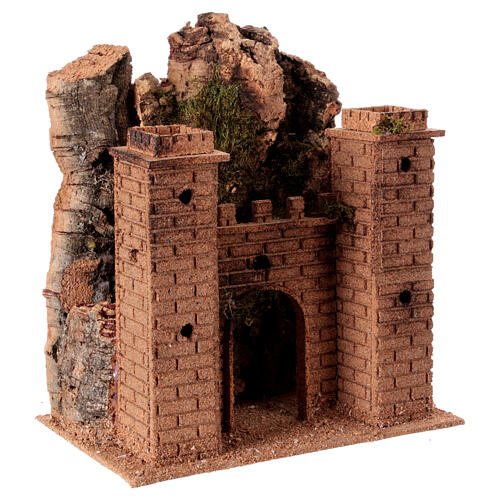 Castelo de montanha presépio napolitano 8 cm cortiça 30x25x15 cm 3