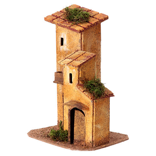 Scena due casette miniatura presepe 4 cm napoletano sughero 20x15x10 cm 2