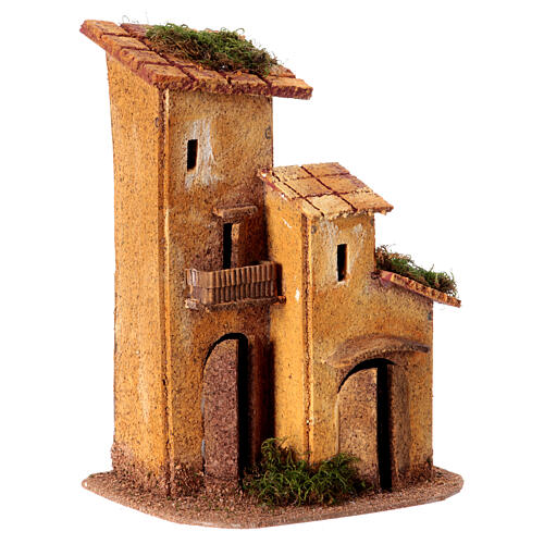 Scena due casette miniatura presepe 4 cm napoletano sughero 20x15x10 cm 3