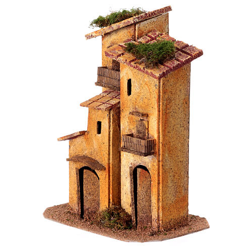 Cena de três casas para presépio napolitano 6 cm cortiça 20x15x10 cm 2