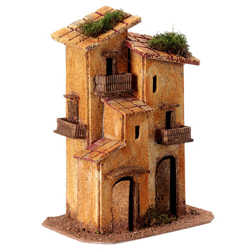 Cena de três casas para presépio napolitano 6 cm cortiça 20x15x10 cm 3